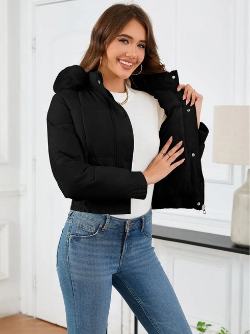 'Celandine' Hooded Cropped Coat - Celes Fashion